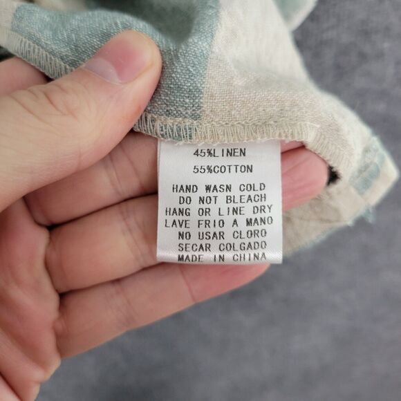 J ROBERTS Blue Beige Striped Linen Cotton Coconut Button Top SIZE MEDIUM - Picture 6 of 8